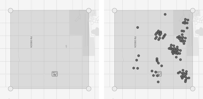 before and after states of the map search interface