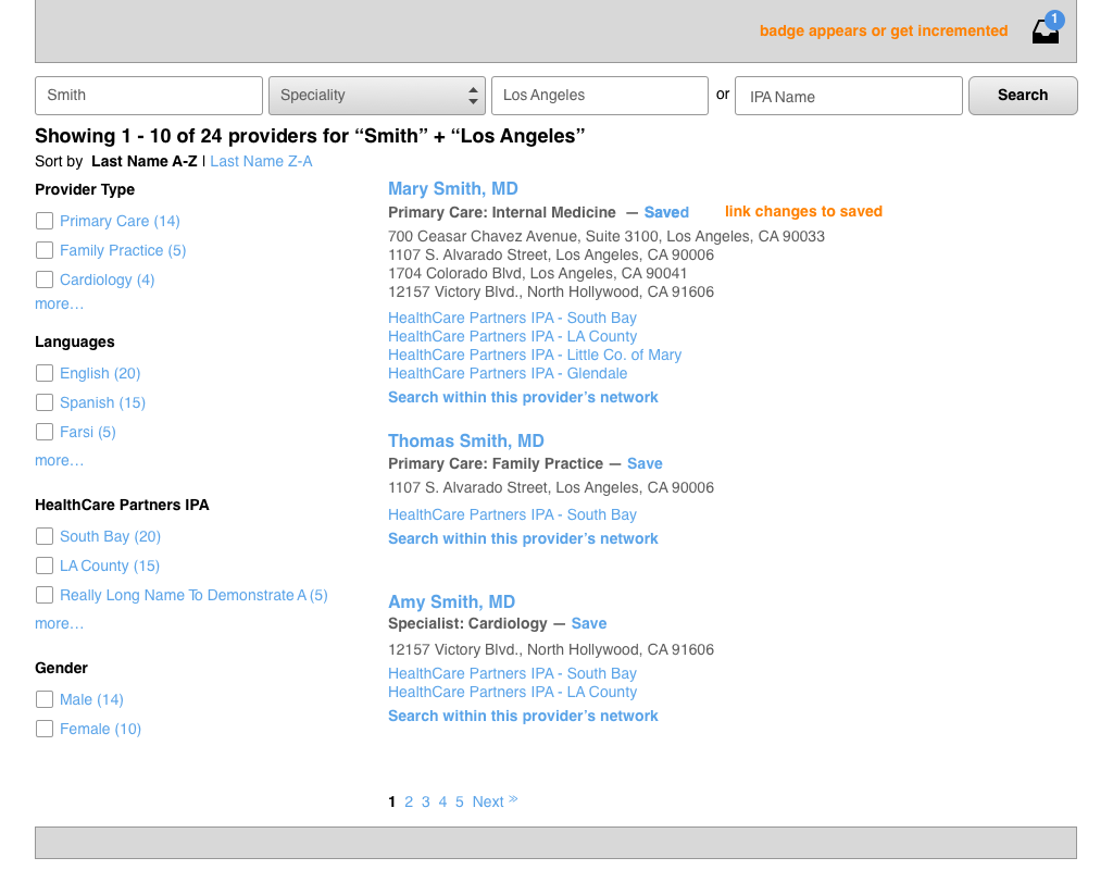 results page, initial view